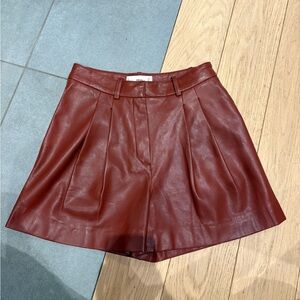 Mango Faux Leather Maroon Trouser Mini Shorts
